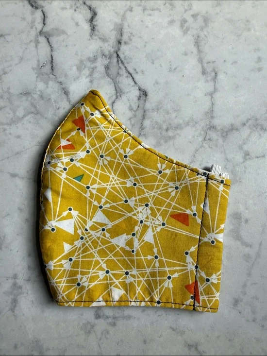 Women/teen Yellow Geometric Cotton Face Mask