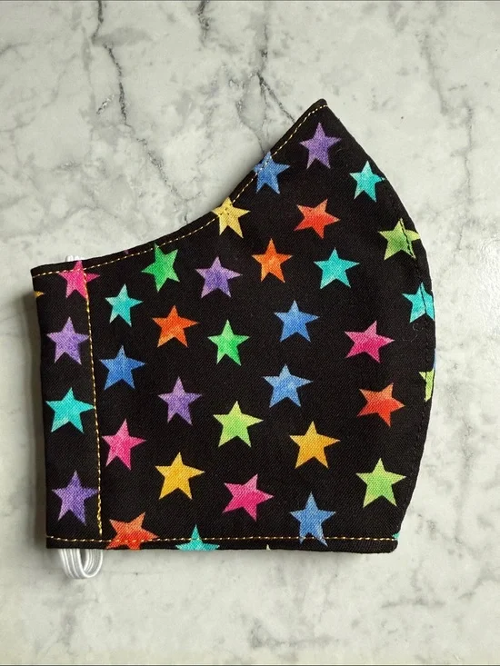 Women/teen Star Pattern Face Mask - Black with Multicolor Stars