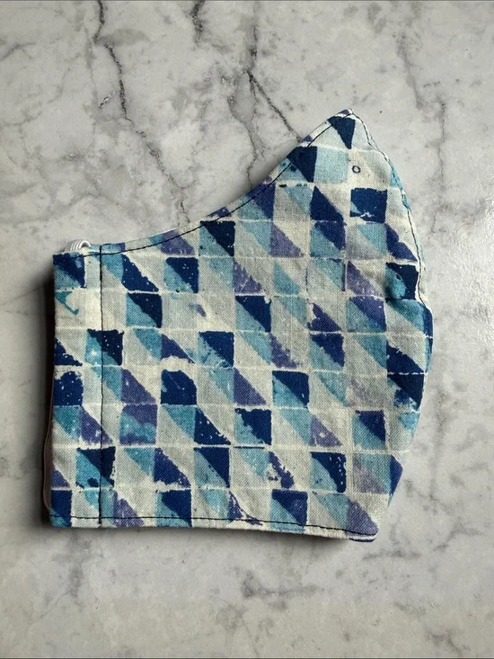 Blue Geometric Cotton Face Mask