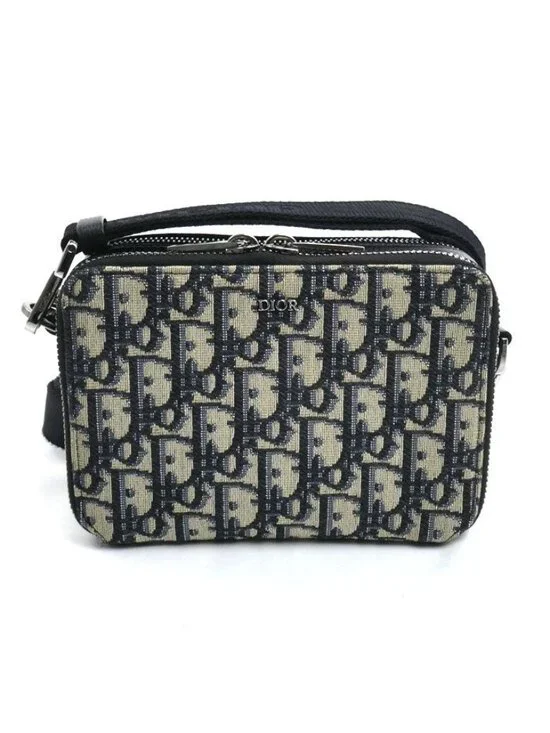 Dior Oblique Jacquard Shoulder Bag Beige Navy
