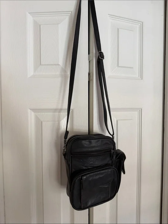 Black Leather Crossbody Bag for Men
