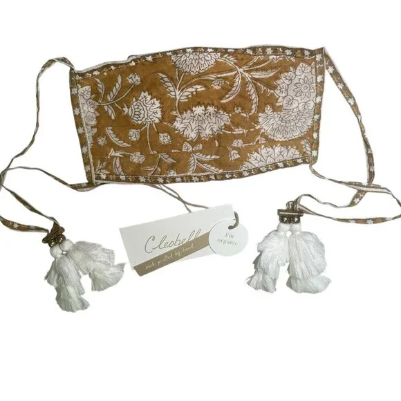 Cleobella Honey Mix Print Organic Cotton Face Mask w/ Tassels NWT  Description:
