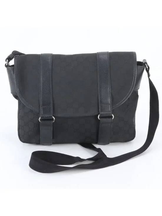 Gucci GG Canvas Leather Shoulder Bag Crossbody Messenger Black