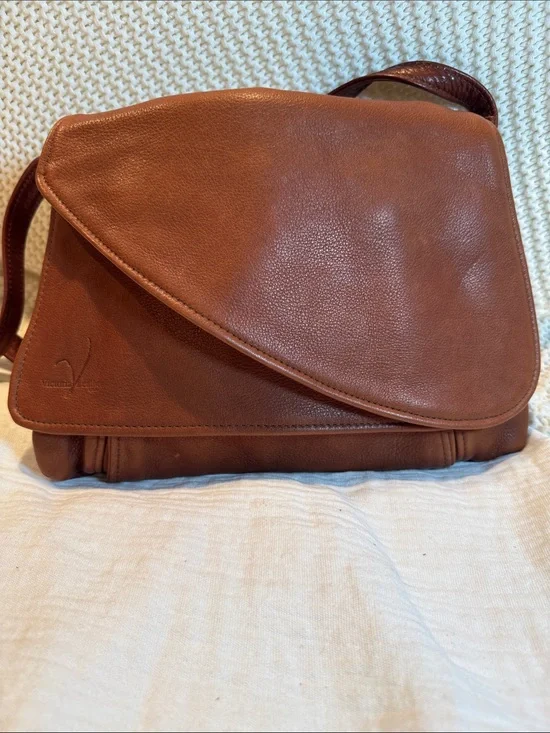 Victoria Leather   Cognac Leather Messenger Crossbody