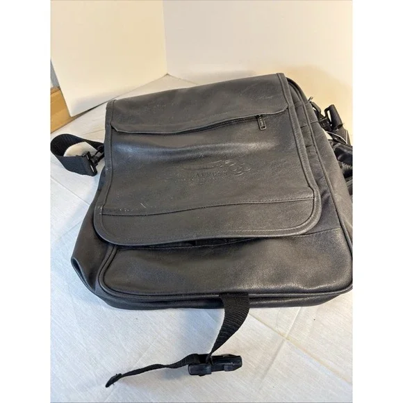 Solid Black leather messenger bag With Inside Pockets And Back Pack Handles