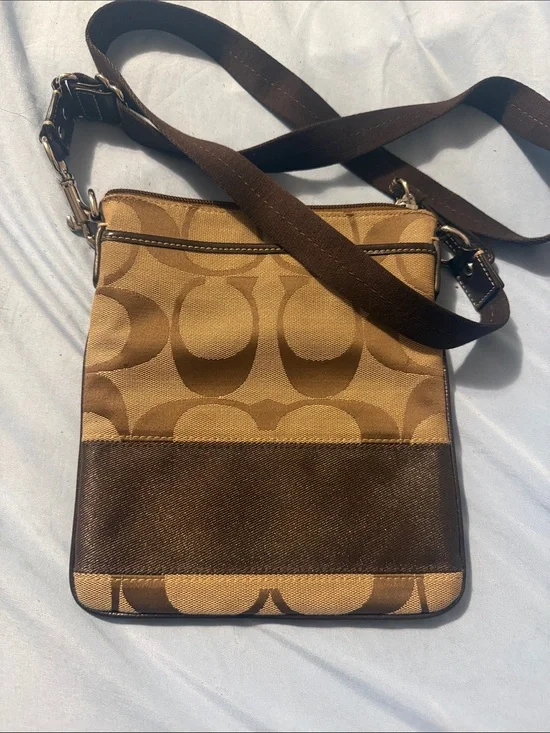 Coach Signature Canvas Messenger Bag in Tan and Brown