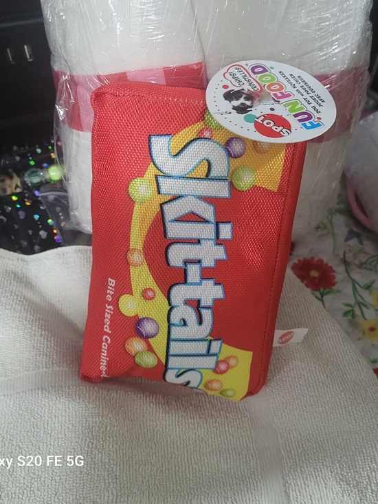 Source Unknown Red and Yellow Skittails Dog Toy