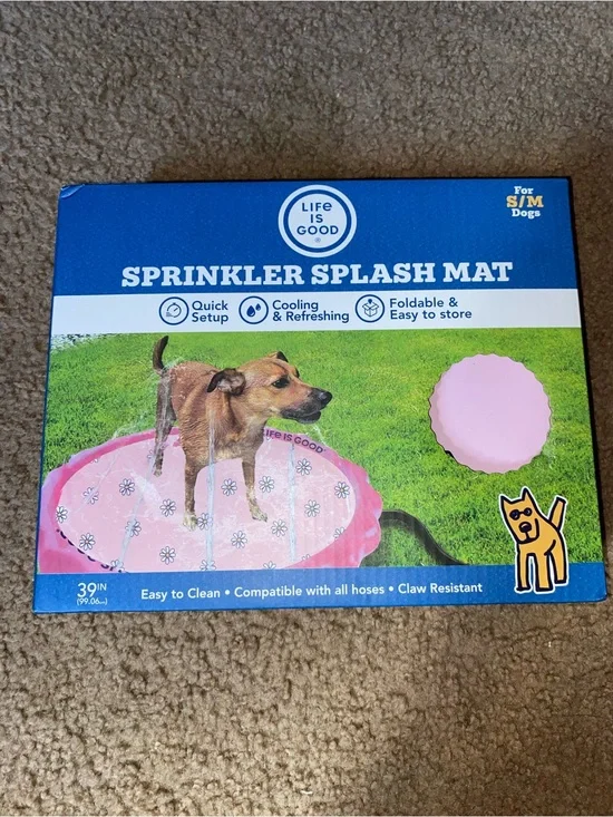 Life Is Good Pink Floral Dog Sprinkler Splash Mat - S/M