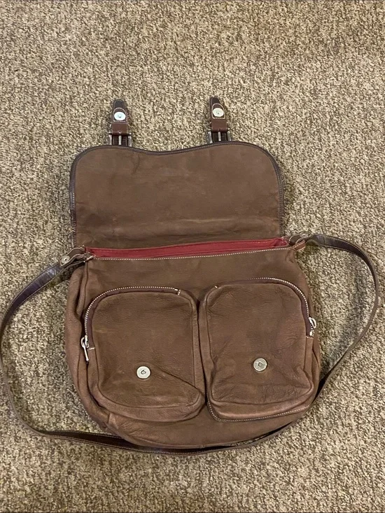 VTG,Georgetown Leather Design Men's Brown Messenger Bag with Dual Front Pockets