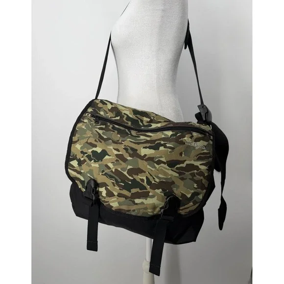 LL Bean Messenger Bag Camo Woodland Print Crossbody Laptop School Bag Black