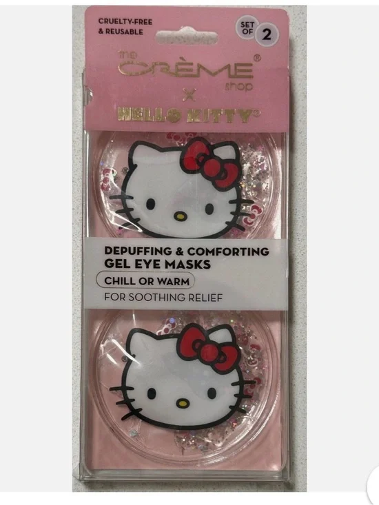 The Crème Shop x Hello Kitty depuffing and comforting gel eye masks.