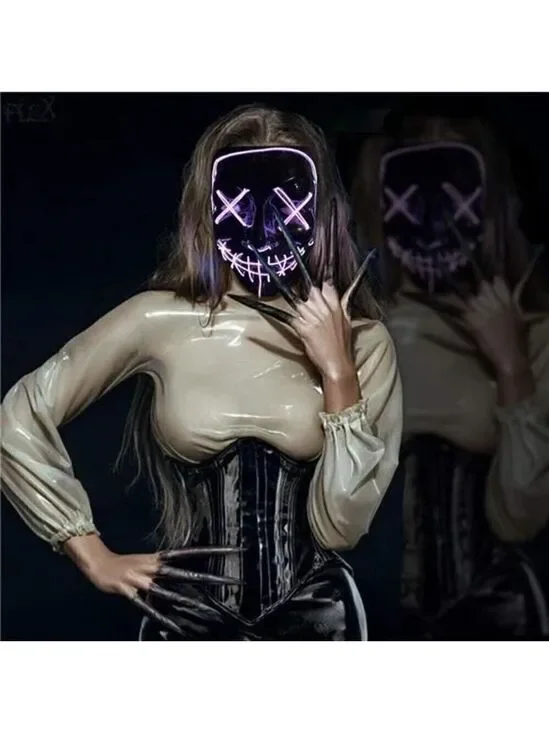 Purple Halloween Mask LED Light up Festival Cosplay Halloween Costume Masquerade
