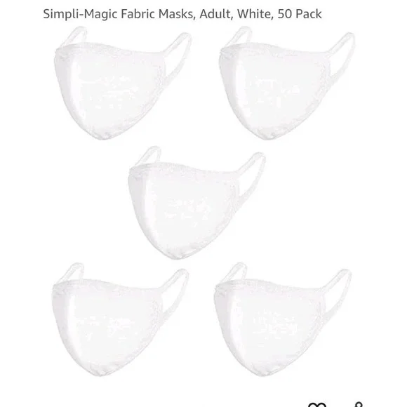 Simpli-Magic Fabric Masks Adult White 50 Pack 79357 New In Package!