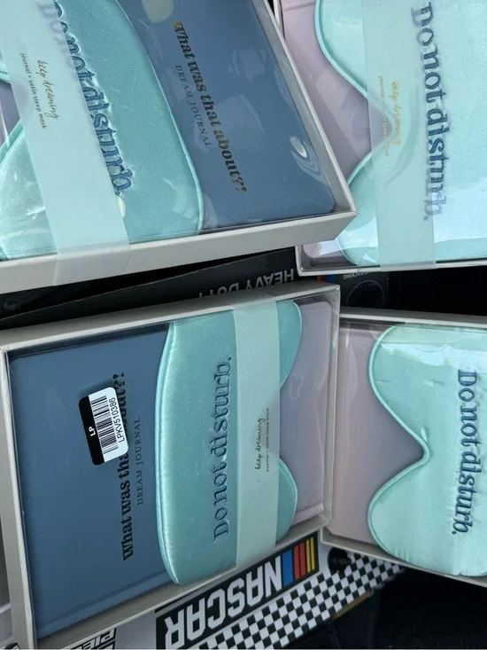 5 new Do not disturb Satin Eye Mask & Dream Journal Set - Mint & Blue