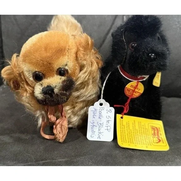 Steiff Mini Black Poodle‎ w/tag And Mini Pekingese Dog Pet Toy Plush