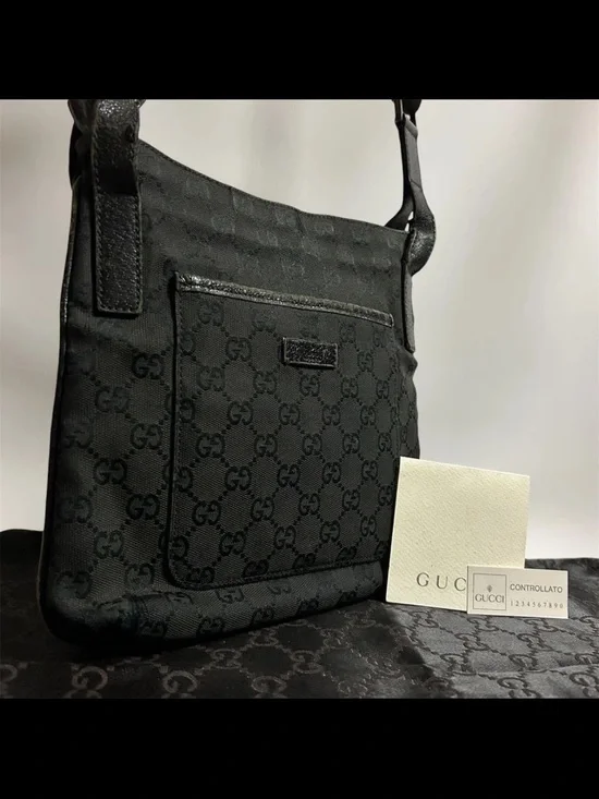 Gucci Black GG Monogram Messenger Shoulder Bag