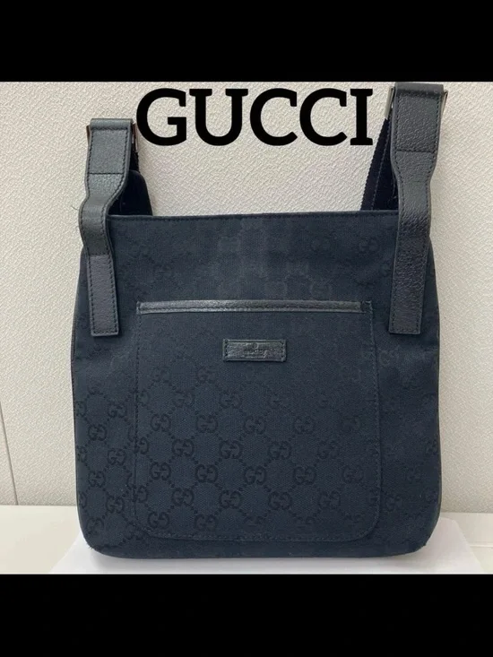 Gucci Black GG Canvas Messenger Shoulder Bag