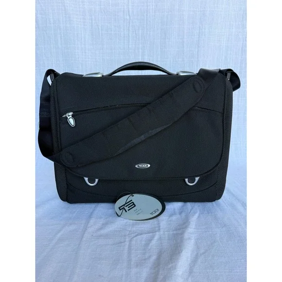 TUMI Messenger Bag T3 Series Flap Briefcase Black Ballistic Nylon 15