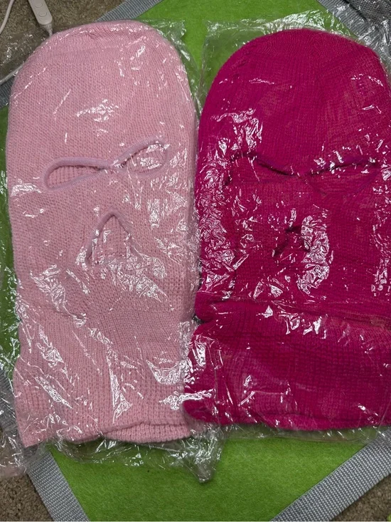 Two Knit Ski Masks in Light Pink & Hot Pink