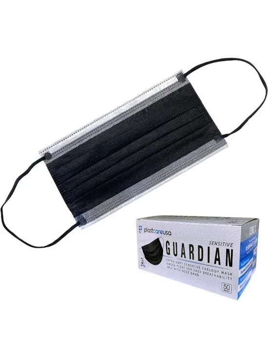 4-Ply Black Disposable Face Masks with Adjustable Nose Band - ASTM Level 3