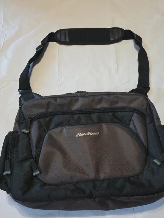 Eddie Bauer Nylon Messenger Laptop Bag Briefcase Travel Gray Black