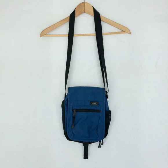 LL Bean Messenger Bag Unisex Small Blue Nylon Crossbody Travel Organizer
