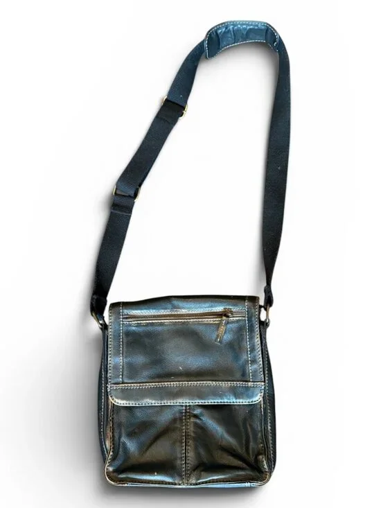 Black Rivet Black/Brown Leather Crossbody Bag Multi-Pocket Adjustable Strap