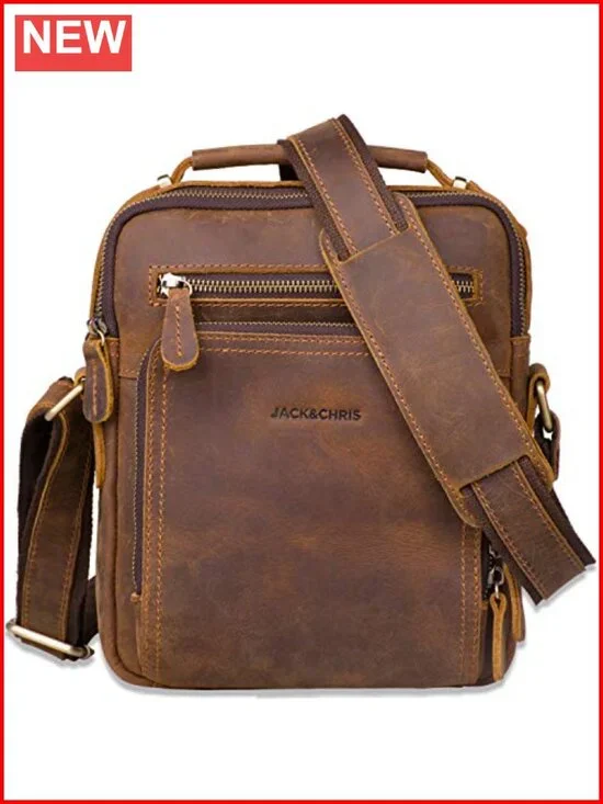 Men's Genuine Cowhide Leather Messenger Bag Crossbody Work Business Travel