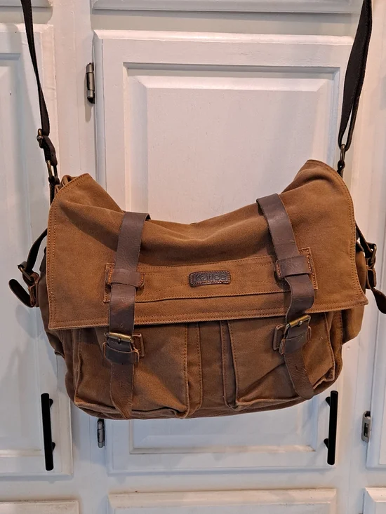 Waxed Canvas Messenger Bag for Men - Tan