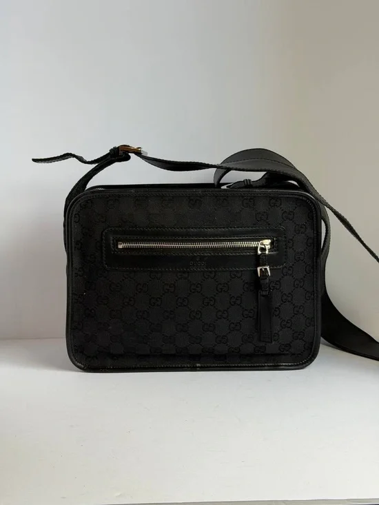 Gucci GG Monogram Canvas/Leather Black Crossbody Shoulder Messenger Bag