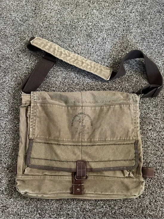 American Eagle Outfitters Vintage Canvas Messenger Bag with Brown Trim