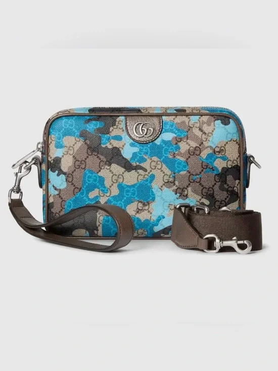 Small Gucci Marbled GG Monogram Blue and Brown Camo Crossbody