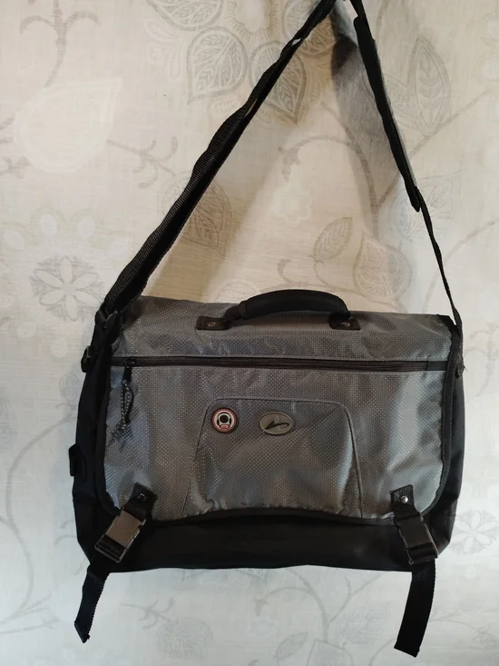 Gray and Black Messenger Bag with Shoulder Strap