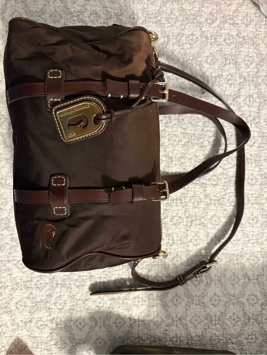 Dooney & Bourke Dark Brown Nylon Messenger Bag with Leather Trim