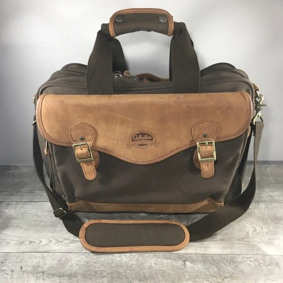 Cabela’s Green Canvas Leather Laptop Messenger Weekender Luggage Shoulder Bag
