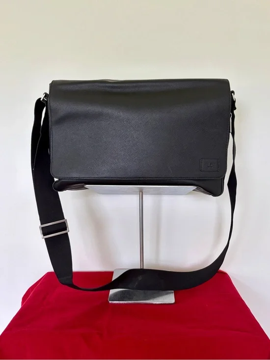 Jack Spade Barrow Black Leather Messenger Laptop Crossbody Bag