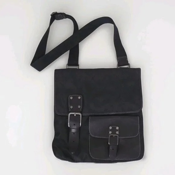 Cesare Paciotti Messenger Cross Body Dagger AOP Bag Made In Italy Black Embossed