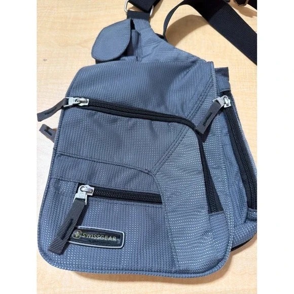 SwissGear Grey Crossbody Sling Bag Multi Pocket Travel Tech Messenger Bag