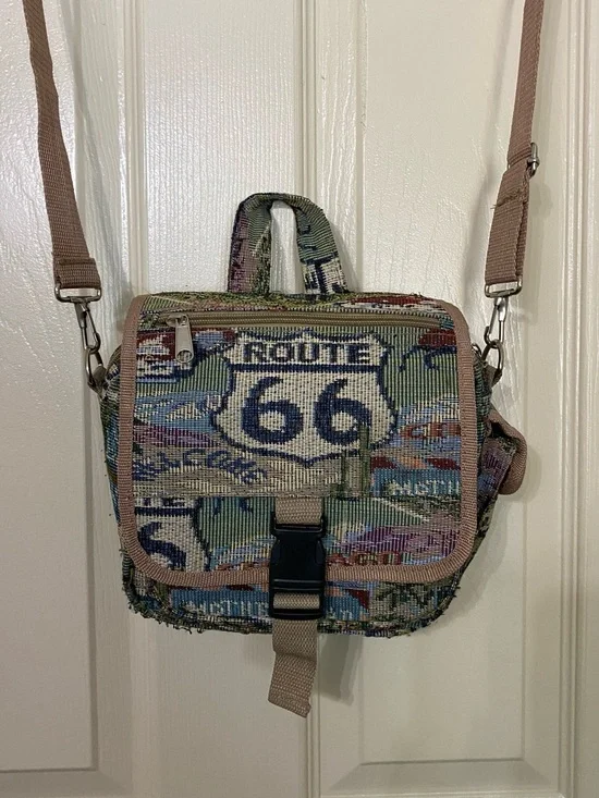 Route 66 Tapestry Messenger Bag in Multi-Color