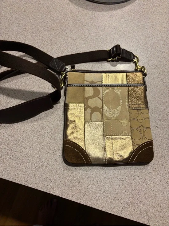 Metallic Gold Patchwork Crossbody Bag