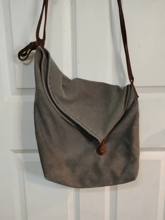 Grey Canvas Crossbody Bag with Genuine Leather Strap