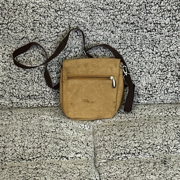 Travelon anti-theft Compact Brown Canvas Crossbody Messenger Bag