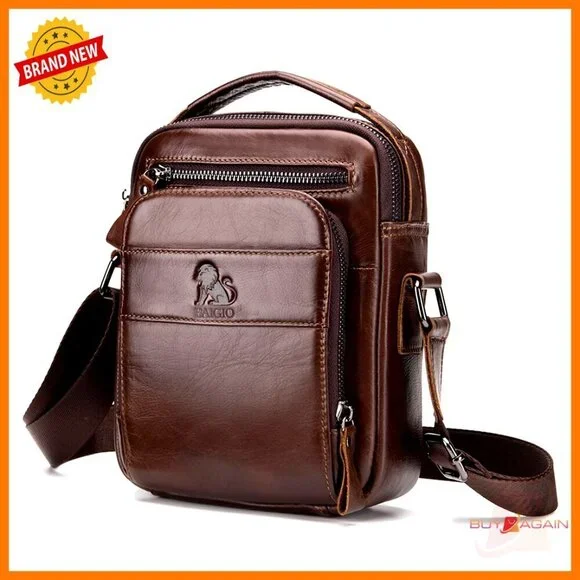 Genuine Leather Small Messenger Bag for Men Adjustable Crossbody Satchel