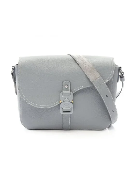 Dior Shoulder Bag Saddle Blue Gray Leather