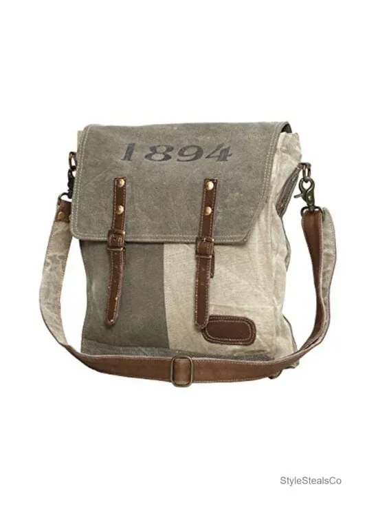 Upcycled Canvas Messenger Bag with Adjustable Strap
