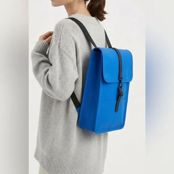 NWT RAINS Waterproof Backpack W3 - Color Blue Waves - Secure Buckle Closure