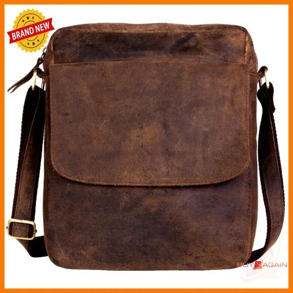 Leather Crossbody Messenger Bag for Tablets, 11 Inch, Adjustable Strap