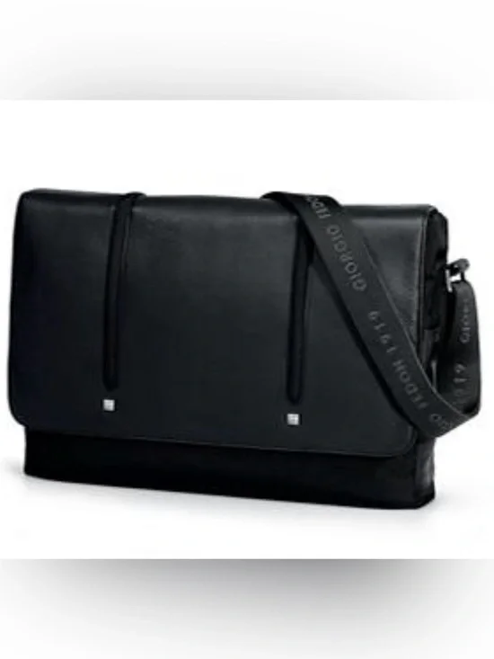 Giorgio Fedon 1919 Black Leather & Nylon Messenger Bag Briefcase Crossbody Tech