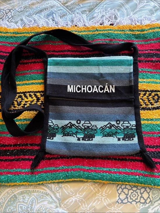 Michoacán Striped Crossbody Bag in Teal and Black