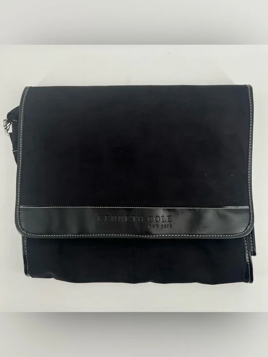 Kenneth Cole New York Faux Suede Black Messenger Laptop Briefcase Bag Classic